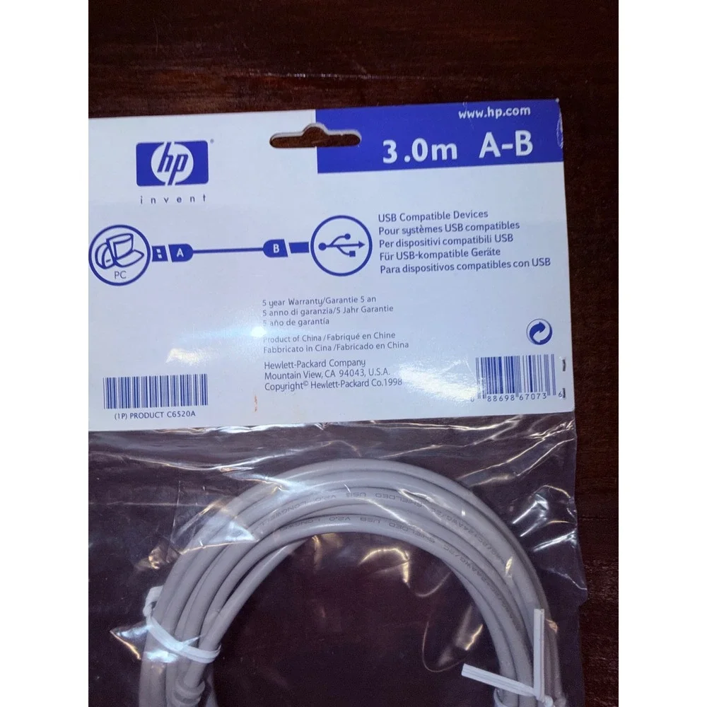 HP C6520A USB‎ 2.0 Cable A-B 3.0m Printer Scanner Cord New